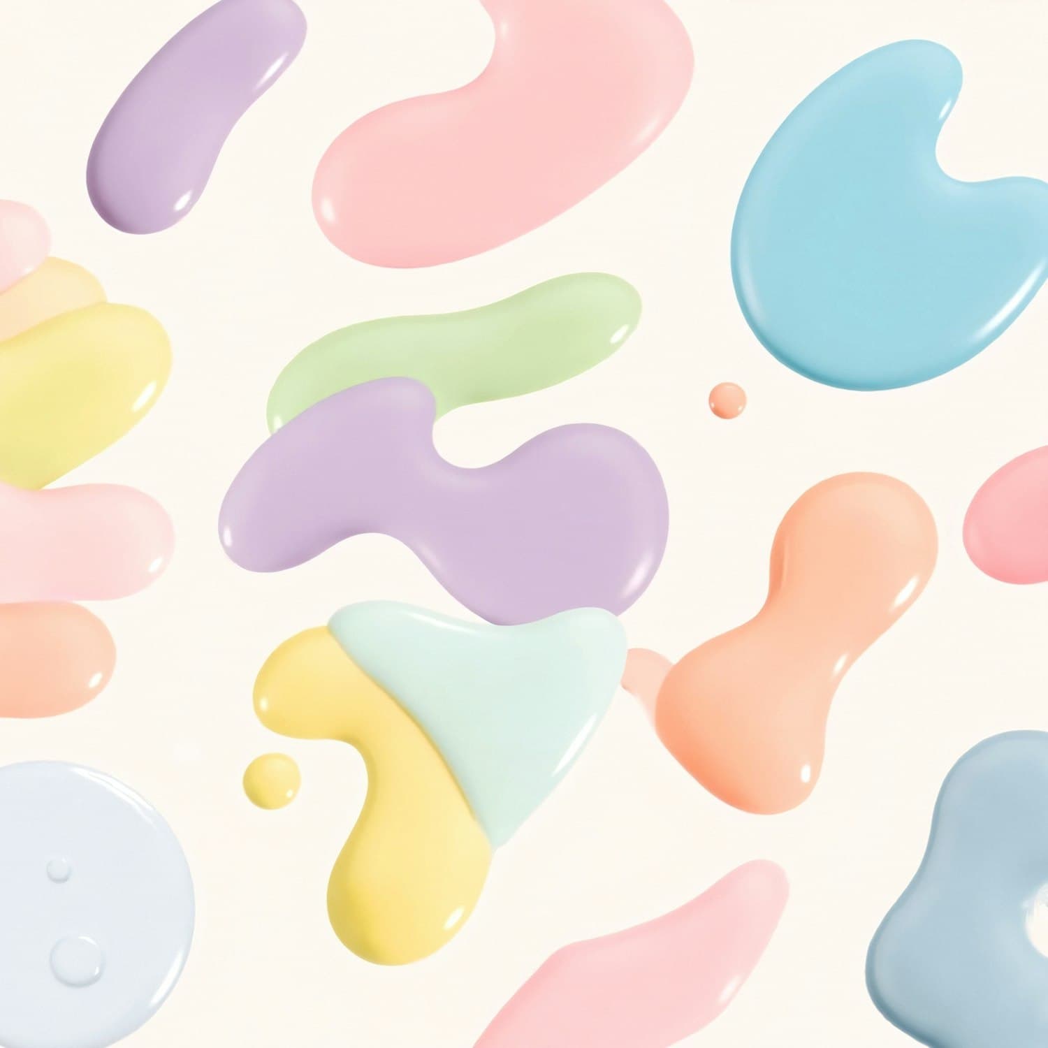 Glossy pastel 3D shapes floating on a light background